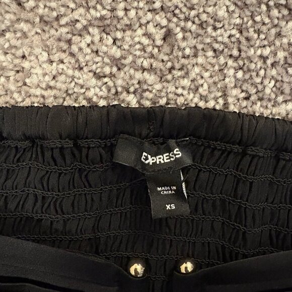 Express Women's Satin Top Size XS Black V-Bar Puff Sleeve Ruched Pleated NWT $58 - Picture 13 of 16